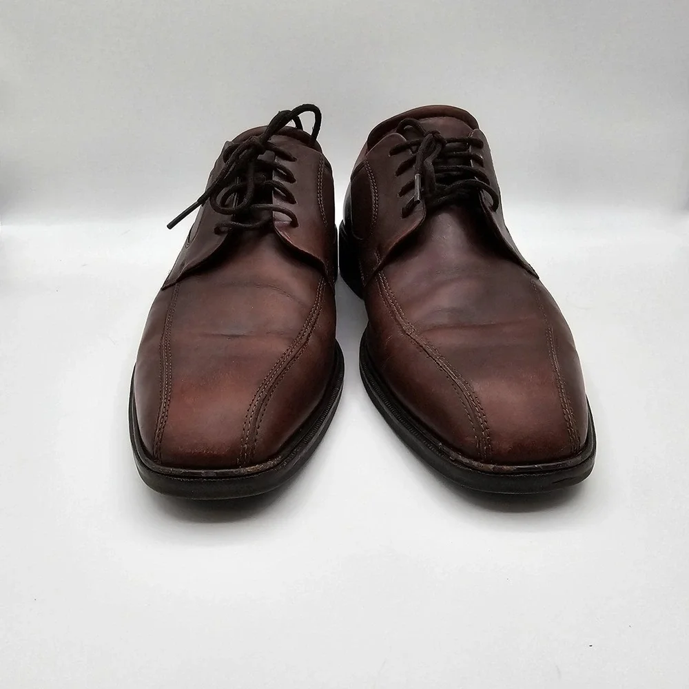 Ecco Shoes Mens Size 9.5‎ Brown Leather Derby Dress Lace Up Comfort Square Toe